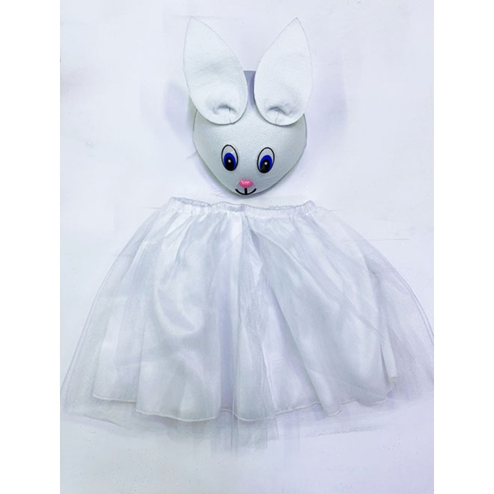 Tavşan Kostümü Beyaz - 23 Nisan Tavşan Şapka ve Tütü Etek Seti 2 Parça