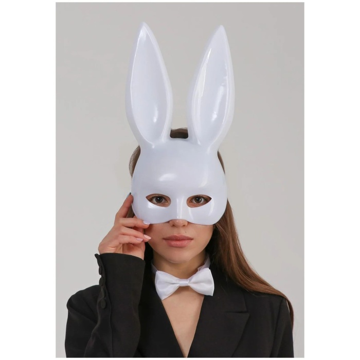 Beyaz Renk Ekstra Lüks Uzun Kulaklı Tavşan Maskesi 35x16 cm
