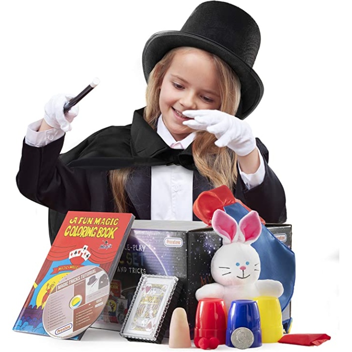 Çocuk Boy Siyah Sihirbaz Pelerini Siyah Sihirbaz Şapkası ve 7 Parça Sihirbazlık Oyunları