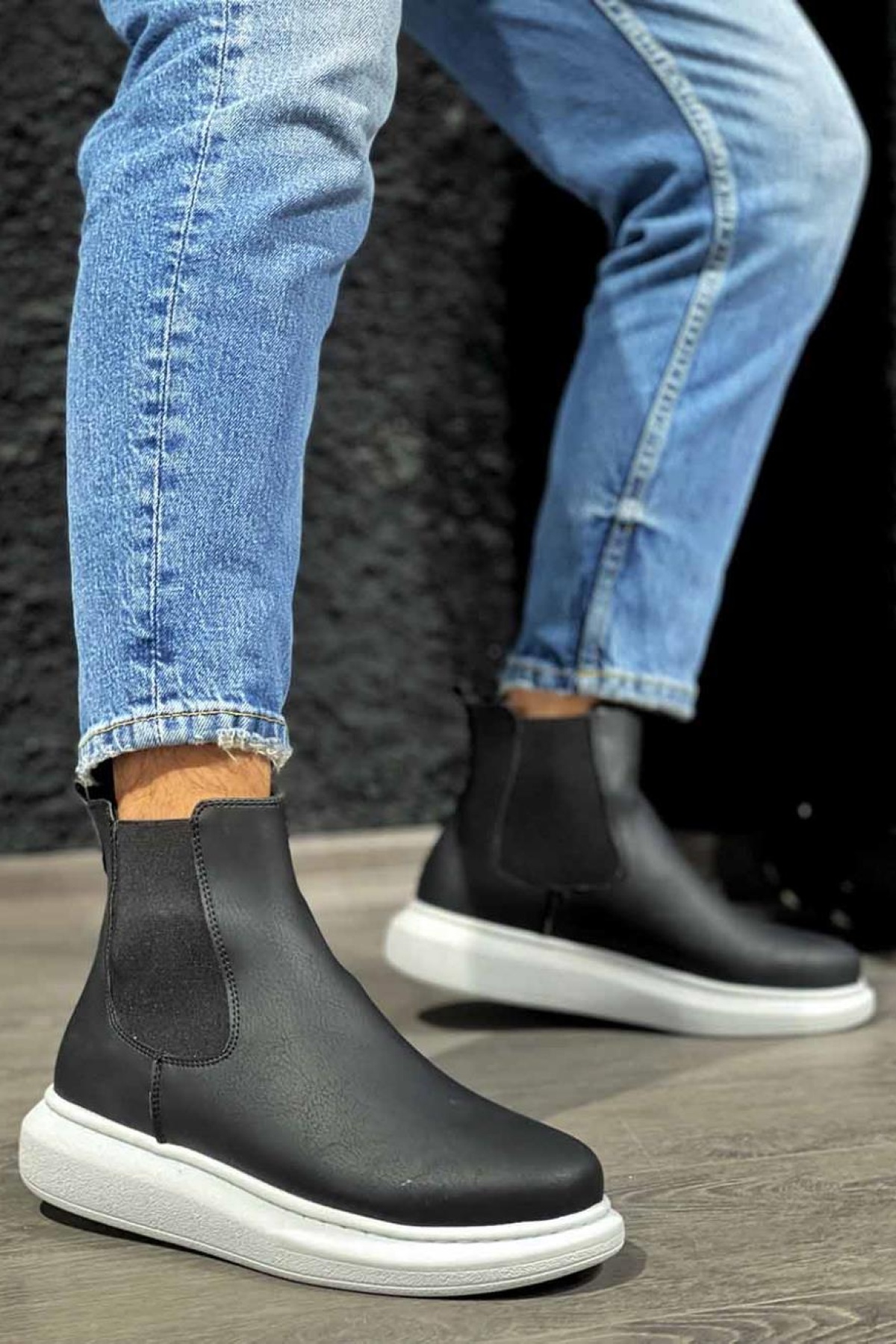 Knack Yüksek Taban Ayakkabı 111 Siyah (Beyaz Taban)