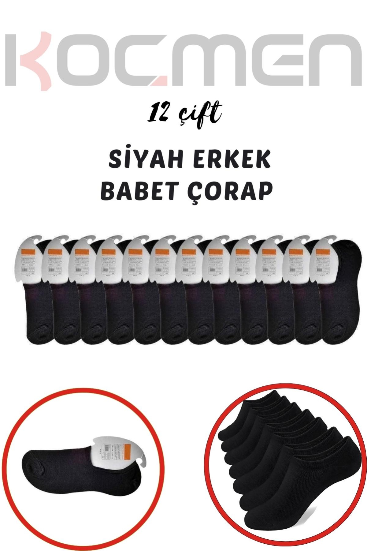 Siyah Erkek Babet Çorap 12 Çift K0058