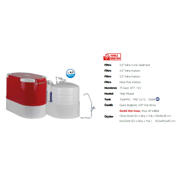 AquaTürk Prizma Standart  Pompalı Su Arıtma Cihazı (3-05-PRZ-INC P)Kırmızı