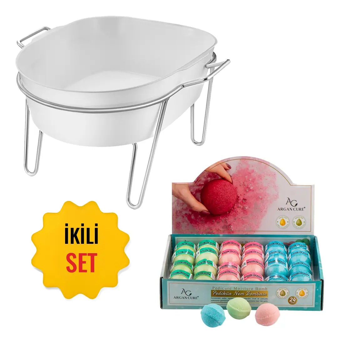 Argan Cure Krom Sehpalı Pedikür Leğeni + Pedikür Nem Bombası 2li Set