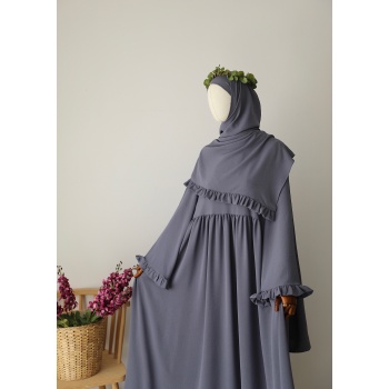 Şallı Ayrobin Elbise Füme