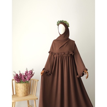 Şallı Ayrobin Elbise Kahve