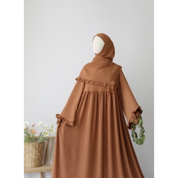 Şallı Ayrobin Elbise Taba