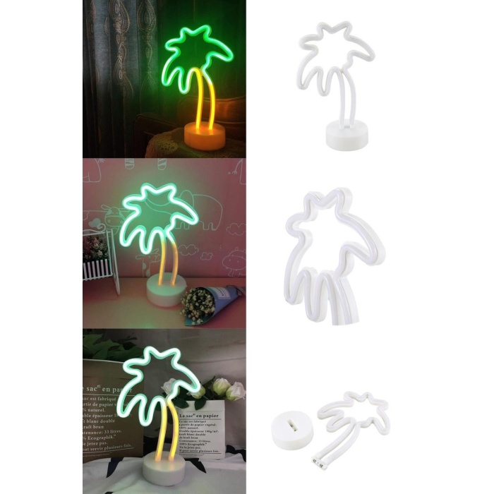 Palmiye Model Neon Led Işıklı Masa Lambası Dekoratif Aydınlatma Gece Lambası