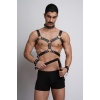 Kırbaç ve Çivili Choker Detaylı Erkek Fantazi Giyim, Deri Erkek Harness Takım - APFTM102