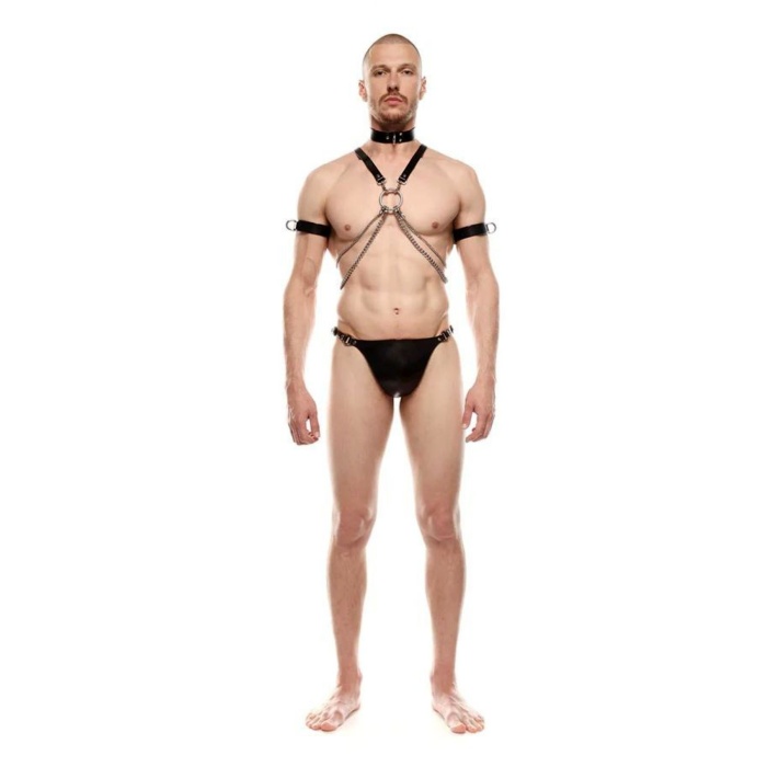 Tasmalı, Pazu Bantlı Seksi Erkek Harness, Erkek Deri Fantezi Giyim - APFTM115