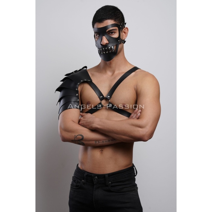 Maske Detaylı Tek Kol Barbar Kostüm Takım, Erkek Deri Cosplay Takım - APFTM197