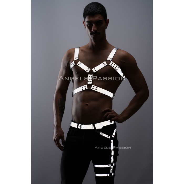 Karanlıkta Yansıyan Reflektörlü Erkek Harness Takım, Erkek Göğüs ve Bacak Harness Takım - APFTM198
