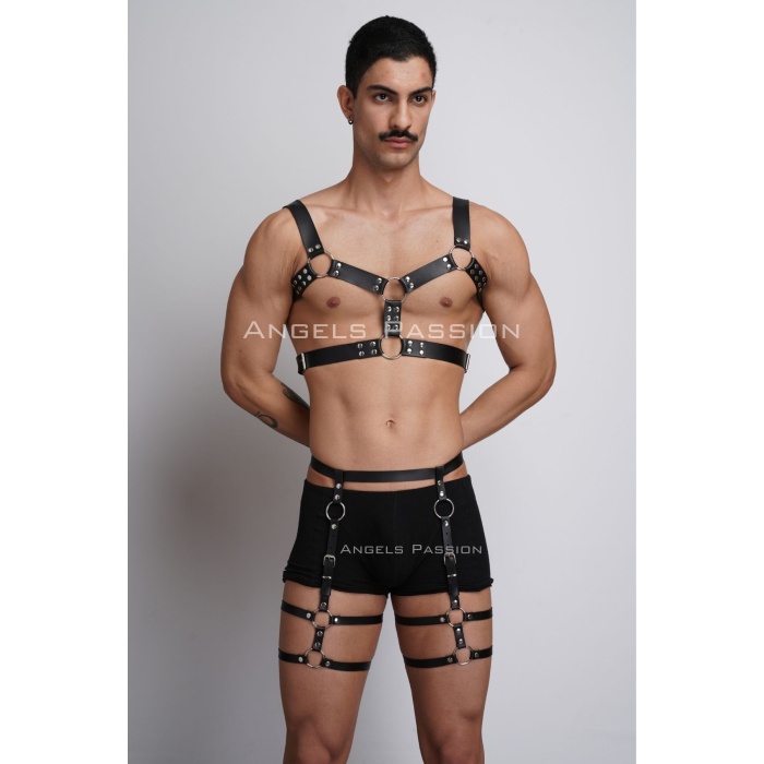 Erkek Deri Göğüs Harness ve Bacak Harness Takım - APFTM195