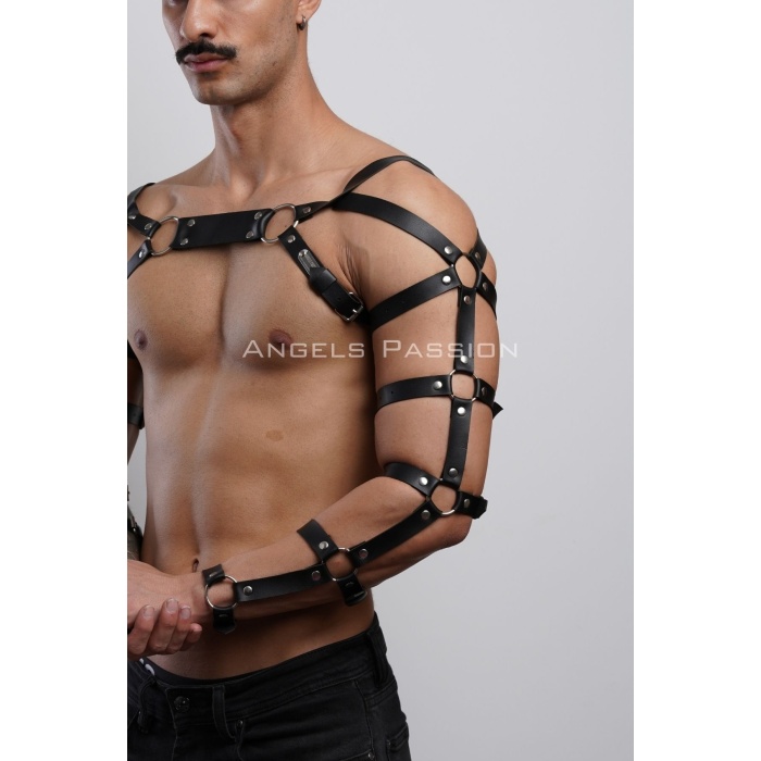 Erkek Deri Kol ve Göğüs Harness, Deri Fantazi Giyim - APFTM5
