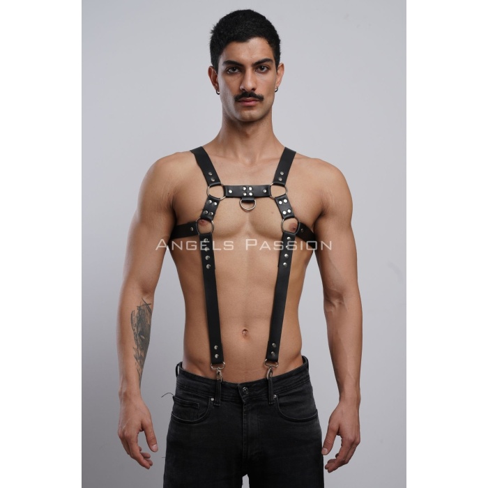 Erkek Göğüs Harness, Erkek Deri Pantolon Askısı, Erkek Clubwear - APFTM23