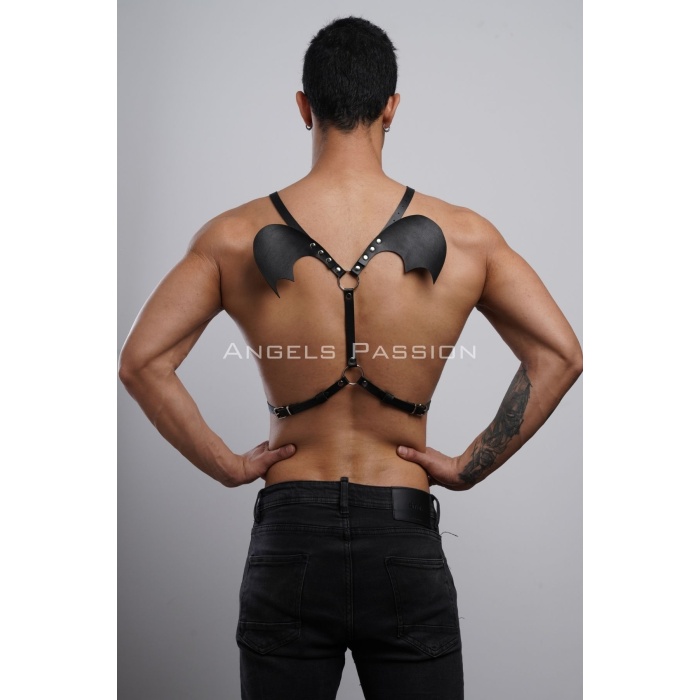 Kanatlı Erkek Harness, Erkek Göğüs Harness ve Kanat Detay, Deri Kanatlı Harness - APFTM150