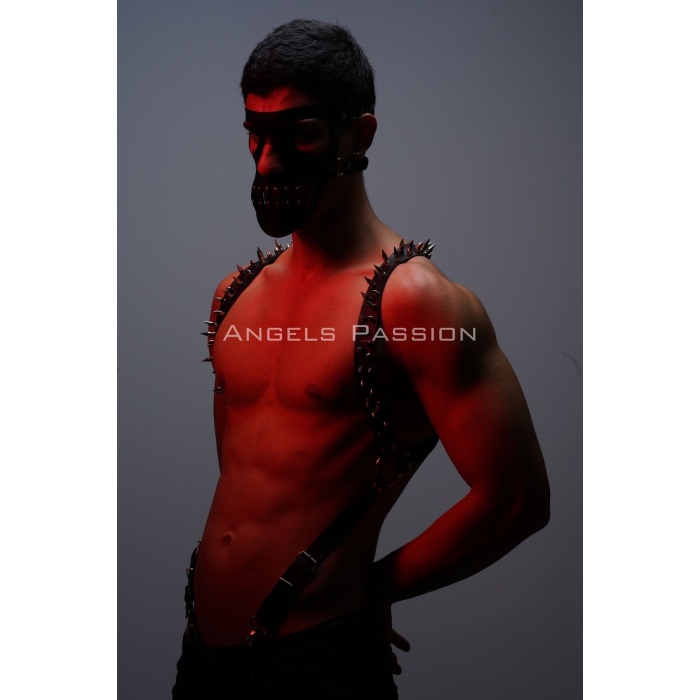 Çivi Detaylı ve Maskeli Erkek Harness Takım, Erkek Clubwear, Erkek Göğüs Harness - APFTM204
