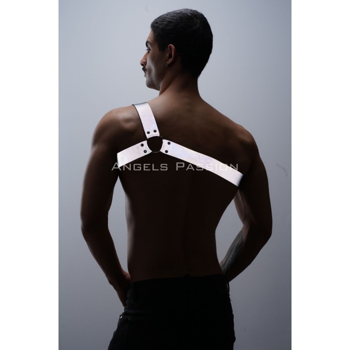 Reflektörlü (Karanlıkta Parlayan) Tek Omuz Erkek Göğüs Harness, Clubwear - APFTM32