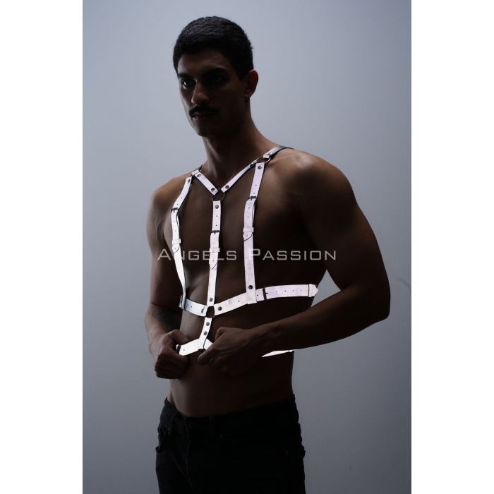 Reflektörlü (Karanlıkta Parlayan) Göğüs Harness, Clubwear, Tarz Erkek Vücut Aksesuar - APFTM40