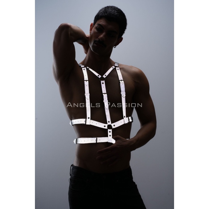 Reflektörlü (Karanlıkta Parlayan) Göğüs Harness, Clubwear, Tarz Erkek Vücut Aksesuar - APFTM40