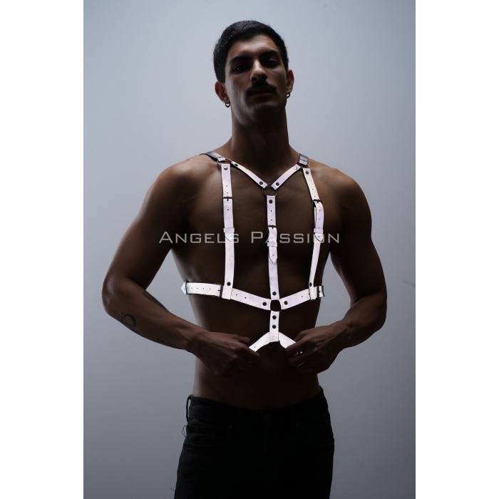 Reflektörlü (Karanlıkta Parlayan) Göğüs Harness, Clubwear, Tarz Erkek Vücut Aksesuar - APFTM40