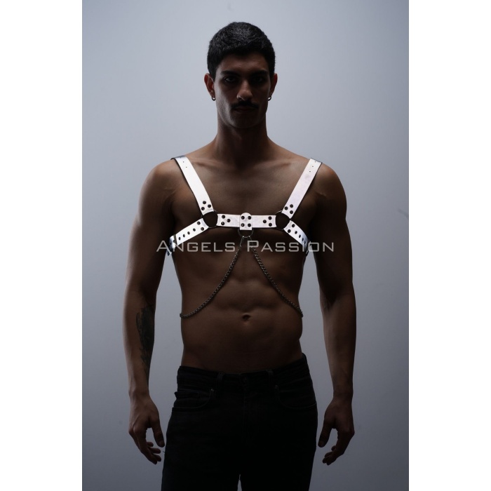 Reflektörlü (Karanlıkta Parlayan) Zincir Detaylı Şık Erkek Göğüs Harness, Reflektörlü Clubwear - APFTM109