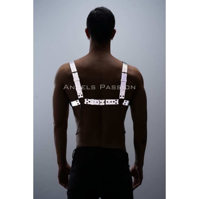 Reflektörlü (Karanlıkta Parlayan) Zincir Detaylı Şık Erkek Göğüs Harness, Reflektörlü Clubwear - APFTM109