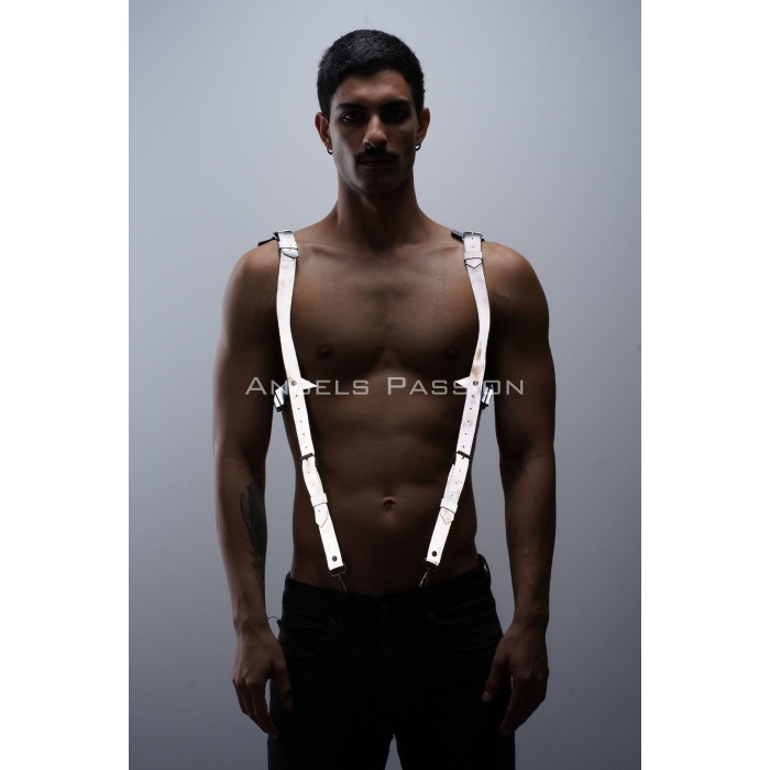 Karanlıkta Parlayan - Reflektörlü Pantolon Askısı, Erkek Göğüs Harness - Reflektörlü Clubwear - APFTM135