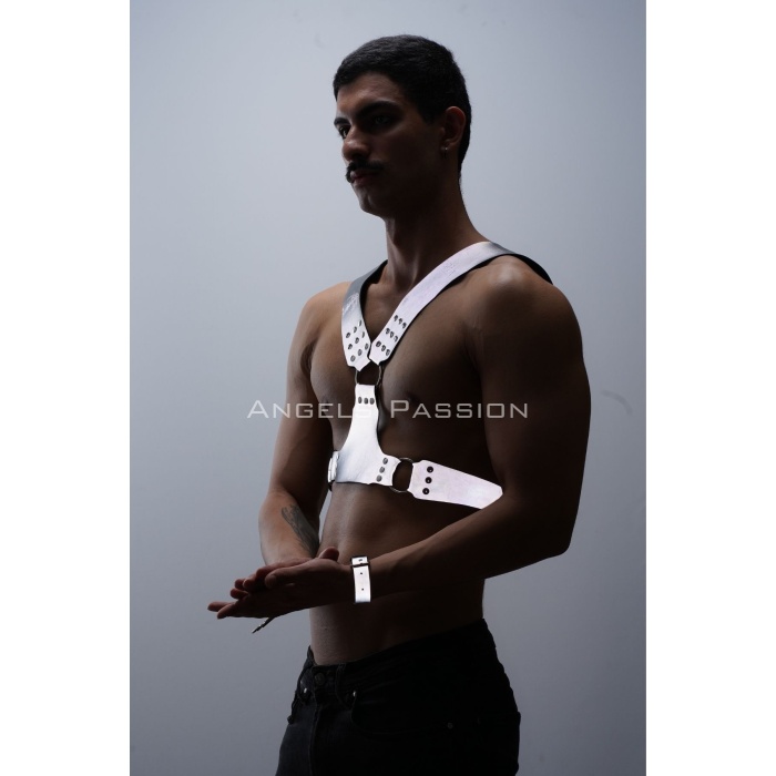 Karanlıkta Parlayan - Reflektörlü Erkek Harness, Kelepçeli Göğüs Harness Takım - APFTM121