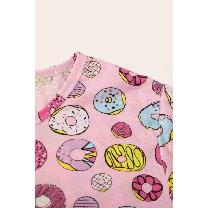 Merry See Kısa Kollu Alt Uzun Donut Baskılı Pijama Takımı Çok Renkli