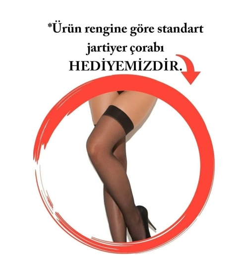 Siyah Özel Bölgesi Açık Dantelli Jartiyerli Gecelik TM1268