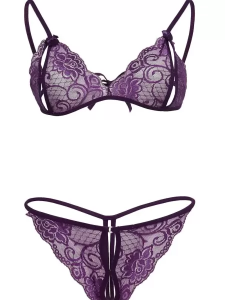 Mor Dantelli Sütyen Ve Gstring Takımı TM2087