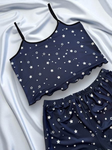 Yıldız Desenli Lacivert Şortlu Pijama Takımı