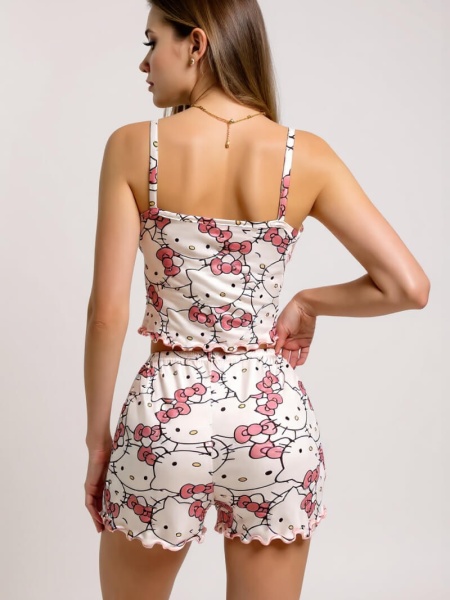Hello Kitty Baskılı Askılı Şortlu Pijama Takımı