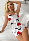 Love Desenli Beyaz Saten Gecelik