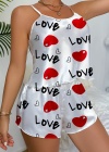 Love Desenli Beyaz Saten Şortlu Gecelik Takım