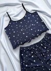 Yıldız Desenli Lacivert Şortlu Pijama Takımı