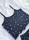 Yıldız Desenli Lacivert Şortlu Pijama Takımı