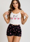 Kalp Desenli Askılı Şortlu Pijama Takımı