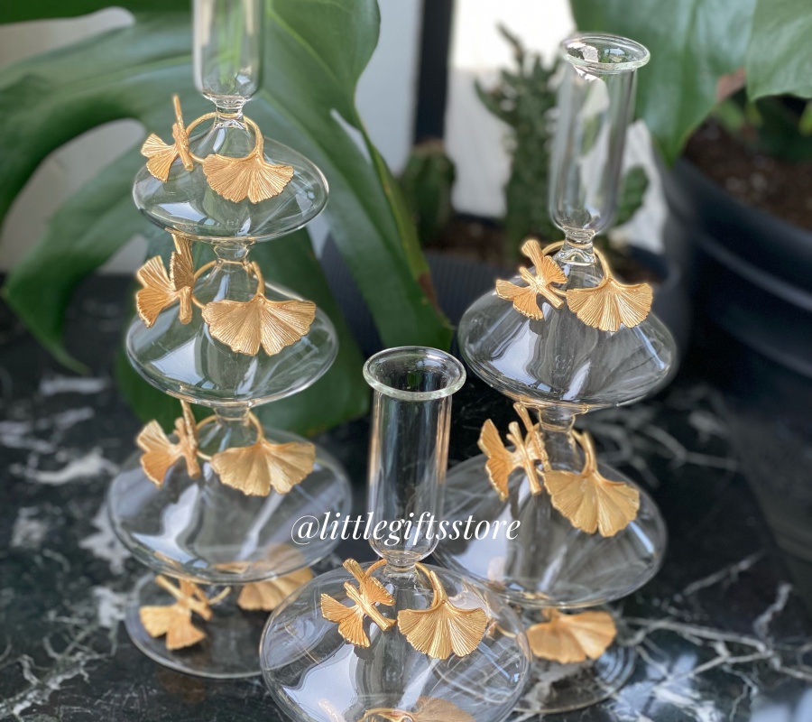 BUTTERFLY DECOR 3SIZE GLASS CANDLESTICK