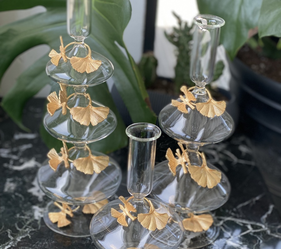 BUTTERFLY DECOR 3SIZE GLASS CANDLESTICK