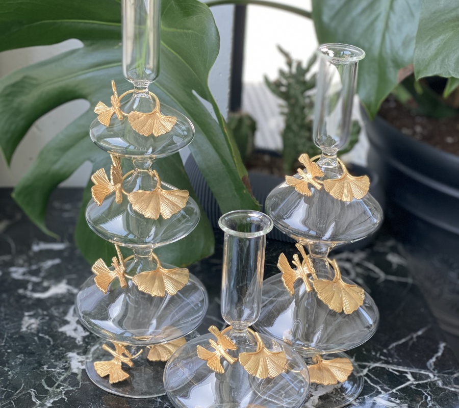 BUTTERFLY DECOR 3SIZE GLASS CANDLESTICK