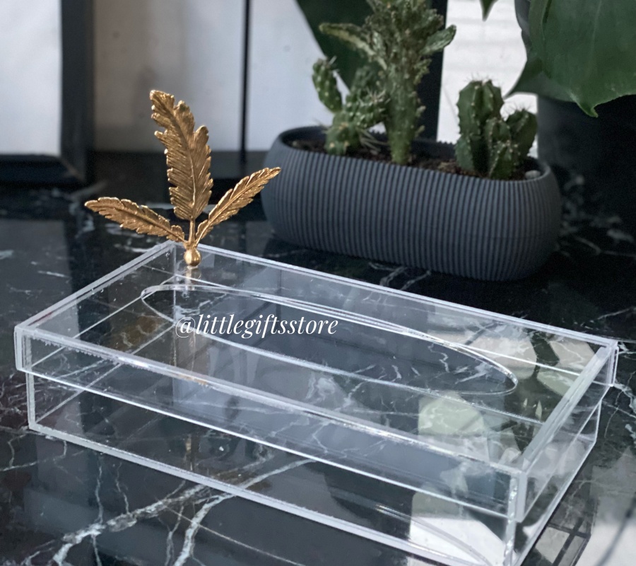 FEATHER DECOR ACRYLIC NAPKIN BOX