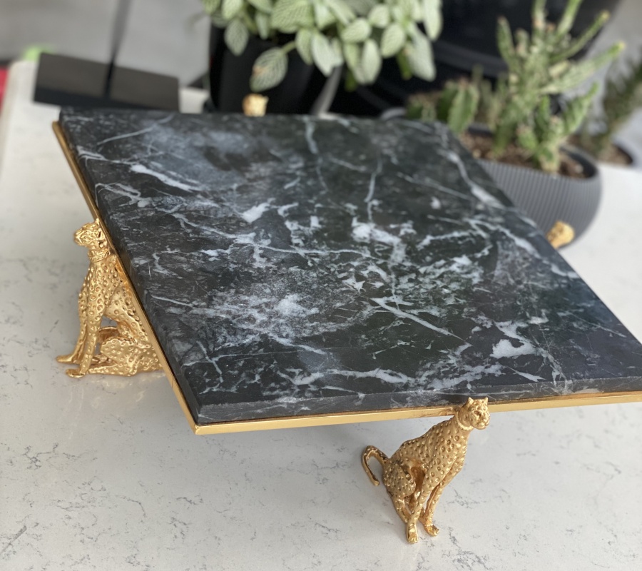 CHEETAH DECOR SQUARE MARBLE STAND