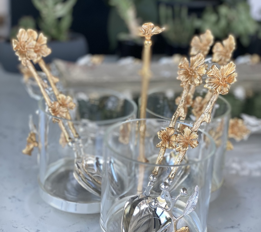 FLOWER DECOR GLASS 3-PIECE SPOON HOLDER
