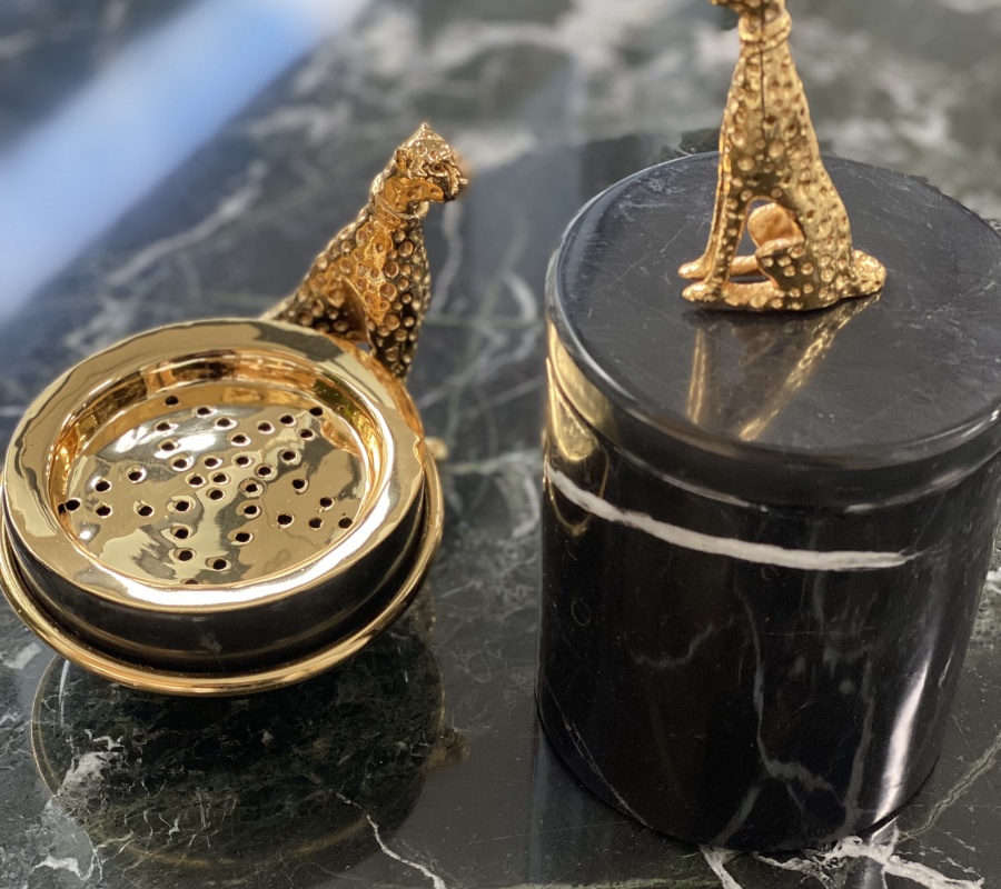 CHEETAH DECOR MARBLE INCENSE BURNER SET
