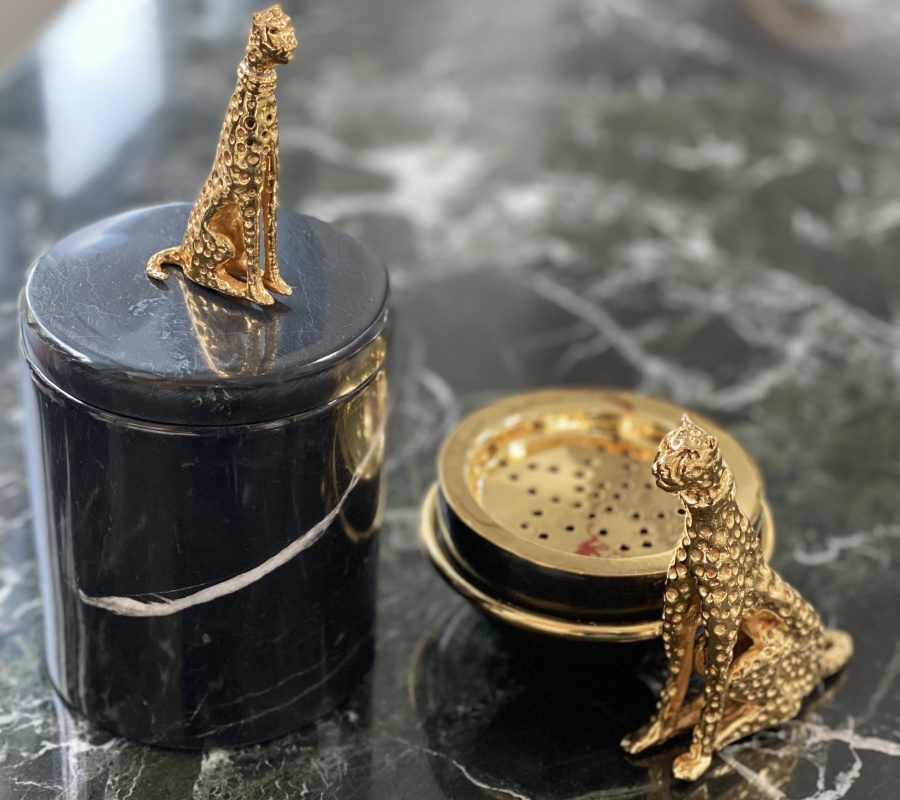 CHEETAH DECOR MARBLE INCENSE BURNER SET