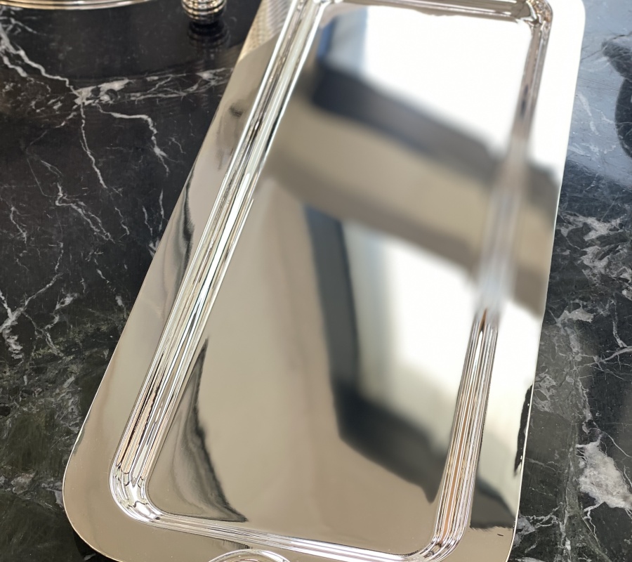 RECTANGULAR TRAY WITH RING HANDLES