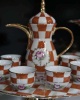 HAND PAINTED COFFEE POT, COFFEE CUPS AND TRAY SET