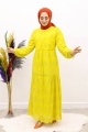 Güpürlü Elbise Boydan Astarlı Pamuk Kumaş Sarı