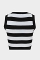 Lugmo Kadın Triko Sıfır Kol Çizgili Crop Bluz Siyah
